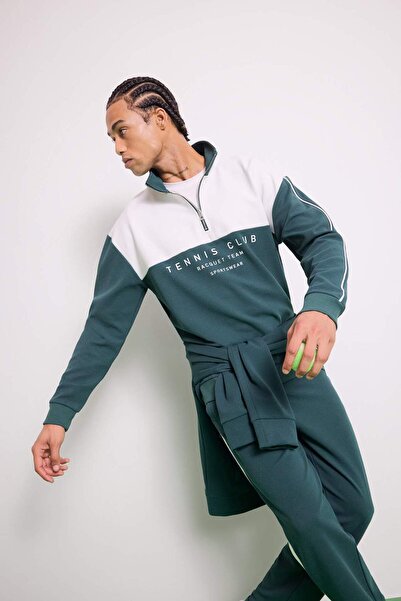 DeFacto Boxy Fit Guler Înalt Half Zip cu Imprimeu Sweatshirt Sportiv F0198AX25AU