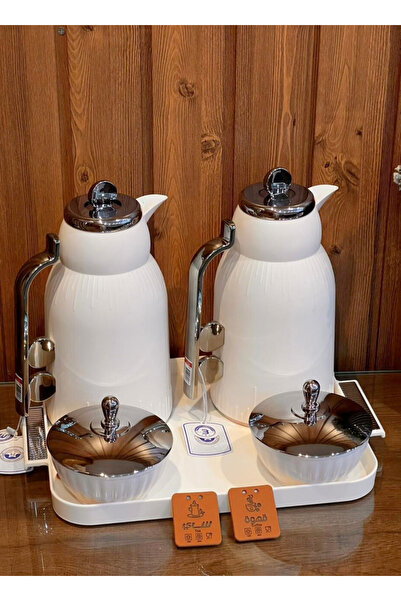 Louvre طقم فاخر مكون من ترمسين للشاي والقهوة سعة لتر واحد لكل منهما مع صينية ...