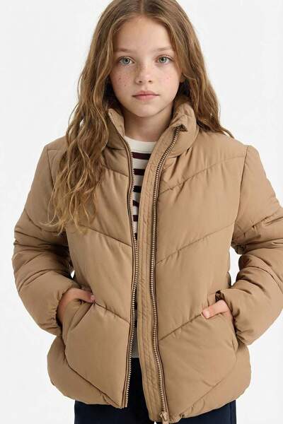 DeFacto Palton pentru fete din nurcă, căptușit cu lână, impermeabil, C5391A8/...