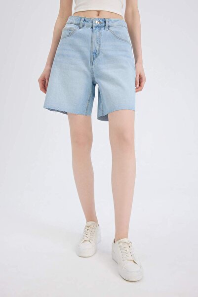 DeFacto Yüksek Bel Jean Bermuda Şort E0704AX25SM