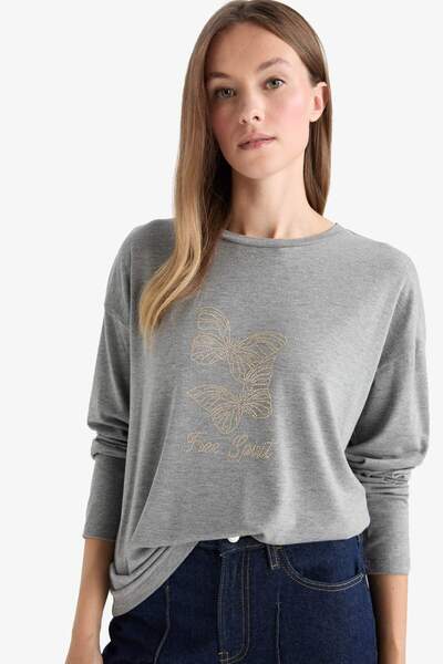 DeFacto Μακρυμάνικο μπλουζάκι Relax Fit με λαιμόκοψη ποδηλάτου G0211AX25AU