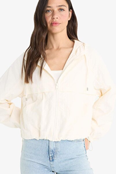 DeFacto Water Repellent Hooded Zippered Crop Raincoat E8546Ax25Au