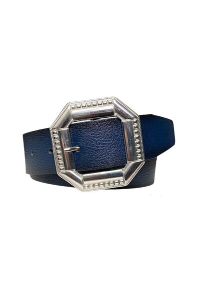 GoDeri 100% естествена кожа, сребърна катарама, тъмносин дамски колан за дънк...