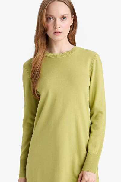 DeFacto Regular Fit Rundhals-Tunika mit Schlitz, Basic Unifarben Strickpullov...