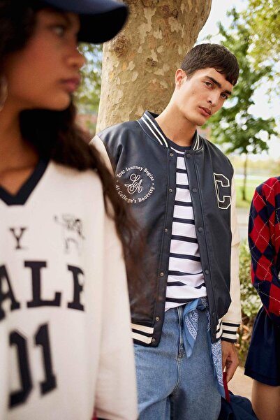 DeFacto Water Repellent Regular Fit Collar K Hooded Faux Leather Bomber Jacke...