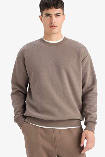 DeFacto Relax Fit Bisiklet Yaka Kalın İçi Yumuşak Tüylü Basic Düz Sweatshirt ...