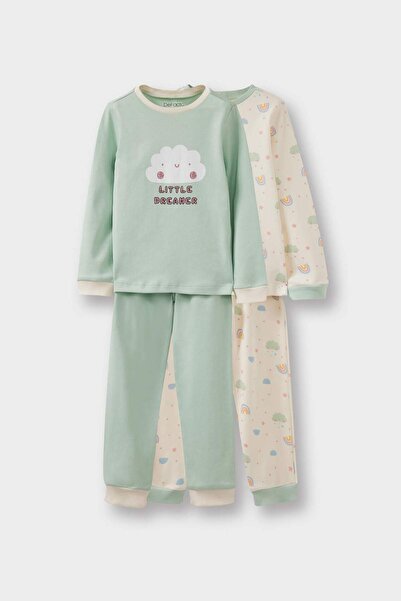 DeFacto 4-Piece Pajama Set Printed Long Sleeve Top Long Bottom Baby Girl F063...