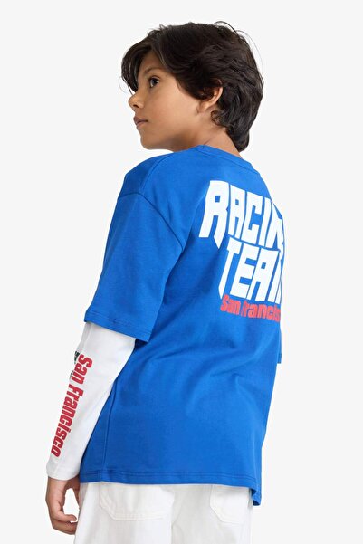 DeFacto Oversize Wide Fit Crew Neck Back Printed Long Sleeve T-Shirt Boy F196...