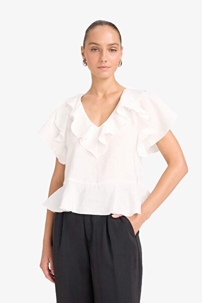 DeFacto Bluza sa V-izrezom regularnog kroja Modal kratkih rukava F8319AX25AU