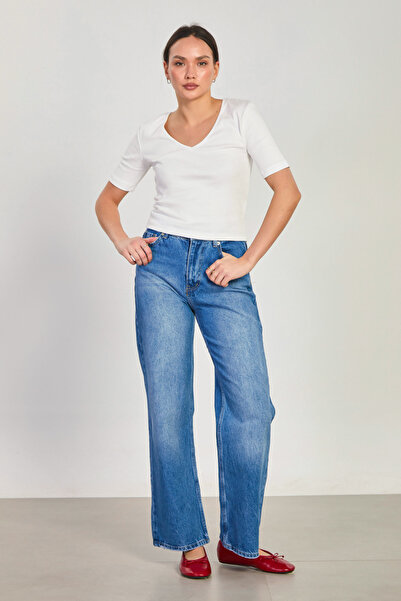 BARRELS AND OIL Ženske isprane palazzo farmerke - plave