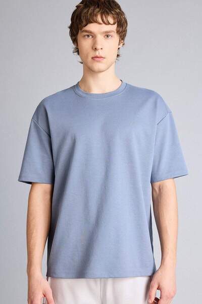 DeFacto Oversize Wide Fit Crew Neck Heavy Fabric Basic Solid Short Sleeve T-S...