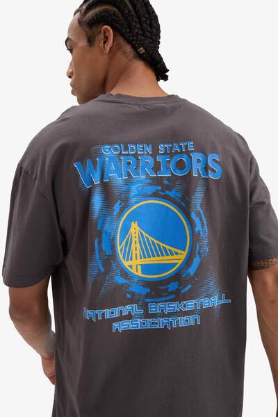 DeFacto NBA Golden State Warriors Boxy Fit Bisiklet Yaka Kısa Kollu Tişört F1...