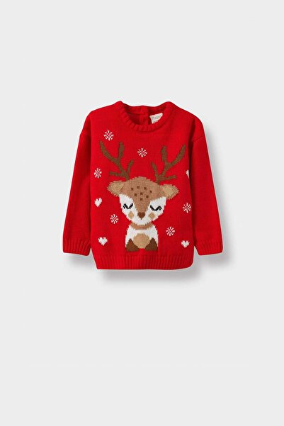 DeFacto New Year's Themed Crew Neck Knitwear Sweater Baby Girl F2591A525Wn