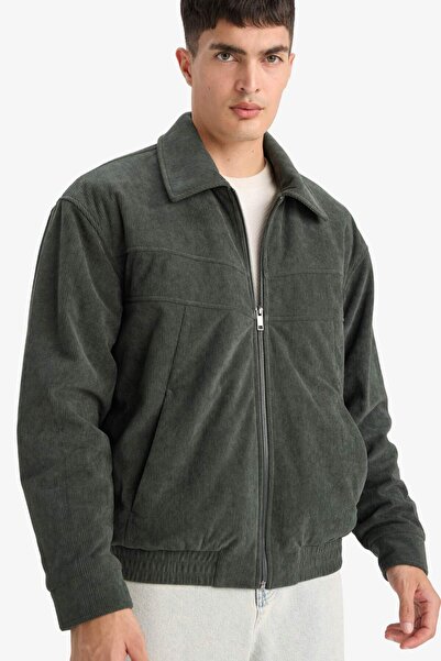 DeFacto Palton oversize din catifea cu guler cămașă, talie elastică, fermoar,...