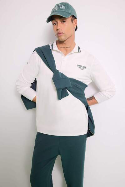 DeFacto Μπλουζάκι με μακριά μανίκια Standard Fit Polo Neck με τύπωμα Sportsma...