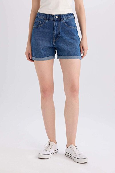 DeFacto Pantaloni scurți din denim Mom Fit cu talie înaltă tăieturi E0520AX25SM