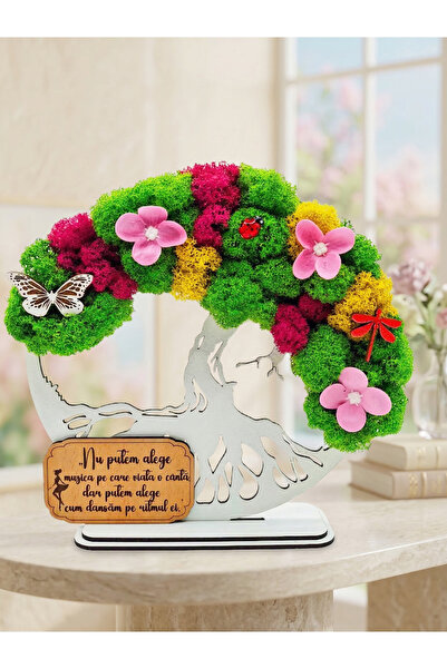 OEM Cadou Copacul Vietii, cu licheni stabilizati, din lemn alb, „Mesaj inspir...