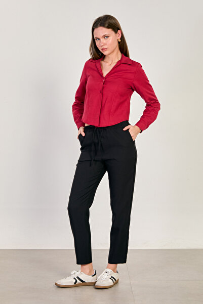 BARRELS AND OIL Γυναικείο παντελόνι με ελαστική μέση και κορδόνια - Μαύρο