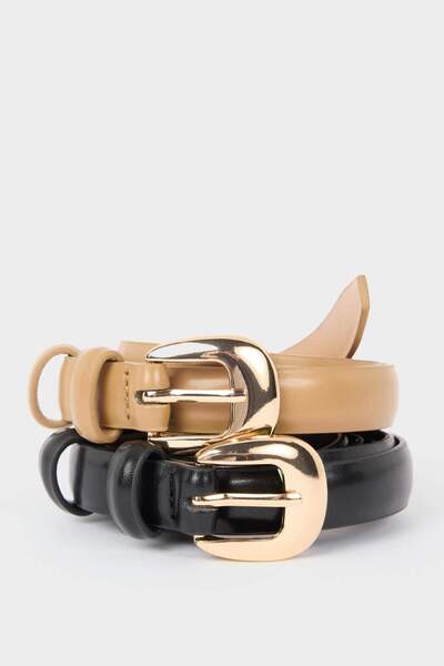 DeFacto Γυναικεία Ζώνη Καθημερινής Χρήσης από Τεχνητό Δέρμα 2 τεμαχίων F3357AXNS