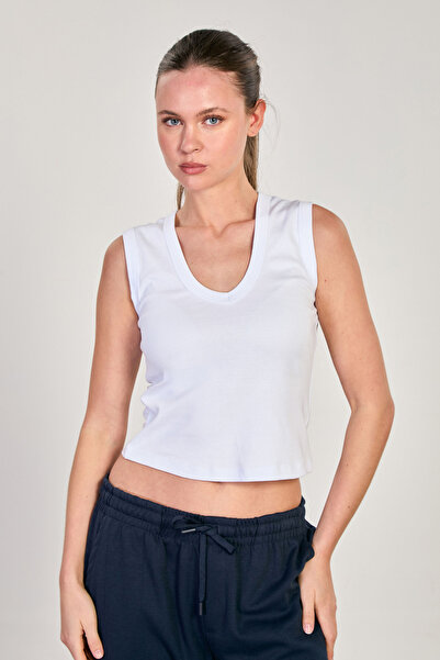 BARRELS AND OIL Body fără mâneci cu decolteu în V piele n pentru femei - Alb