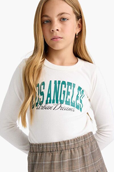 DeFacto Тънко прилепваща блуза с пристегнат деколте, принт и ребра, с дълъг р...