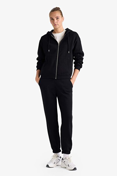 DeFacto Pantaloni de sport de bază, uni, cu buzunare, cu șireturi, groși, F96...