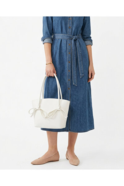 Çanta Trend Women's Sandy White Bowknot Clutch Bag Length 23 - Width 34