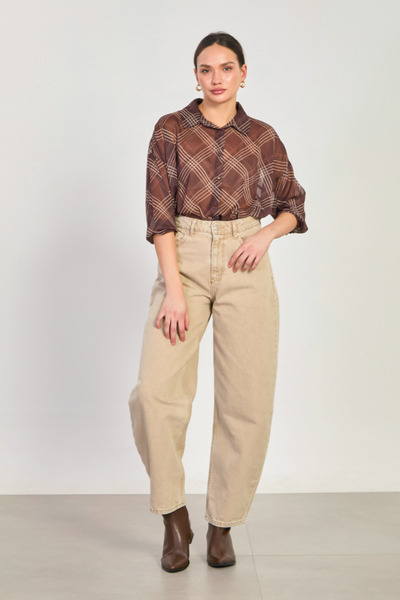 BARRELS AND OIL Дамски дънки с балонни крачоли – бежови