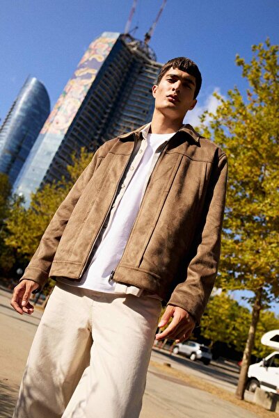 DeFacto Παλτό από σουέτ με κανονική εφαρμογή με φερμουάρ στο γιακά και εσωτερ...