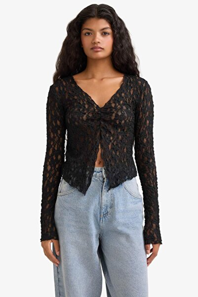 DeFacto Bluză cu mânecă lungă din dantelă cu decolteu în V croială F9509AX25AU