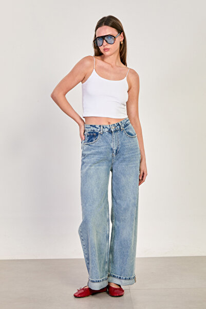 BARRELS AND OIL Ženske palazzo farmerke sa dvostrukim nogavicama - svetlo plave