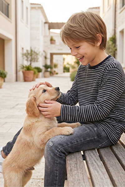 WANEX Erkek Çocuk Bisiklet Yaka Uzun Kol Çizgili Tişört - 15983 - Siyah