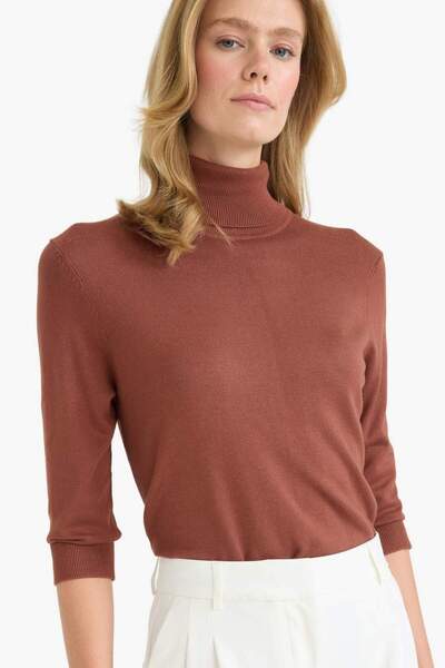 DeFacto Regular Fit Turtleneck Half Sleeve Basic Plain Knitwear Sweater U8280...