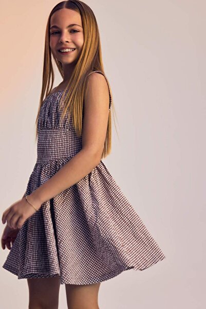 DeFacto Rochie cu bretele în carouri din viscoză Crinkle pentru fete F9671A825HS