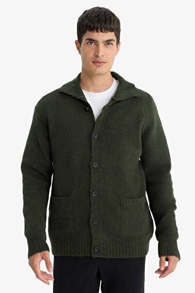 DeFacto Standard Fit Turtleneck Button Pocket Knitwear Cardigan E8396Ax25Cw