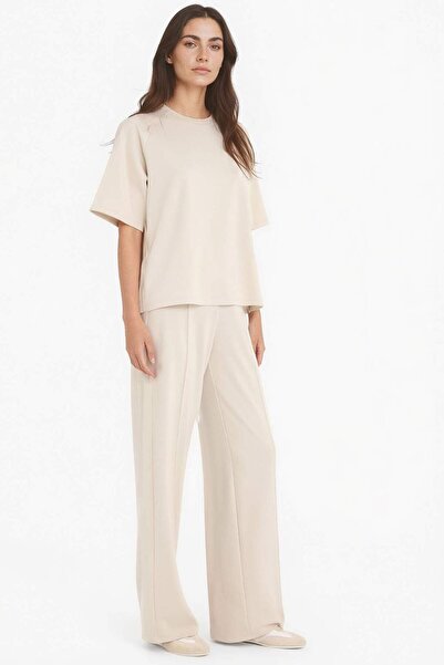 DeFacto Γυναικείο Παντελόνι Φλις Straight Fit Modal ΓενWide Paça Bej F1028AX/...