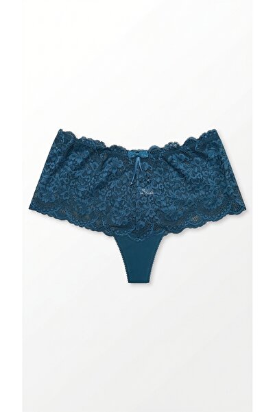 Zi Petrol Yeşili Transparan Dantelli Tanga Şort Külot