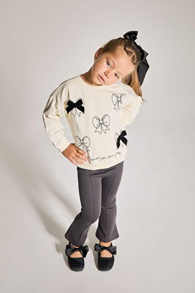 DeFacto Kız Bebek 2li Takım Baskılı Sweatshirt İspanyol Paça Tayt F4857A525AU