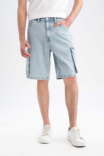 DeFacto 100% Cotton Cargo Fit Jean Bermuda Shorts E4289Ax25Sm