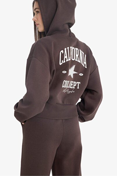 DeFacto supradimensionat Formă lată cu glugă Spate cu imprimeu Fermoar Swea t...