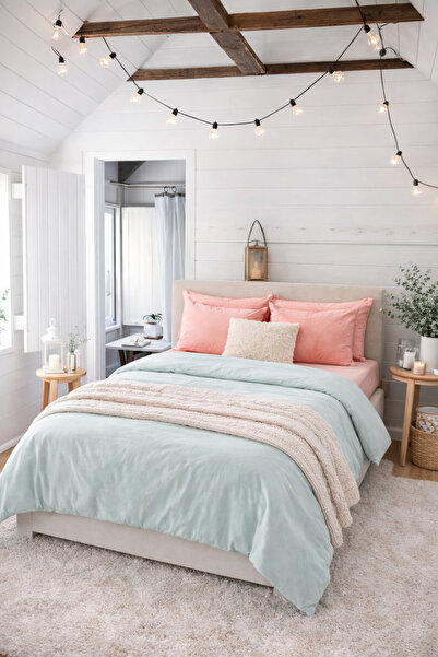 vanillasoft Vanilla Çift Kişilik Mint - Somon Nevresim Takımı