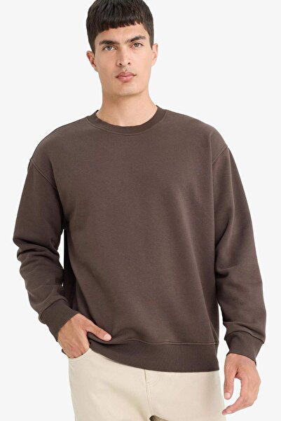 DeFacto Relax Fit Bisiklet Yaka Kalın İçi Yumuşak Tüylü Basic Düz Sweatshirt ...