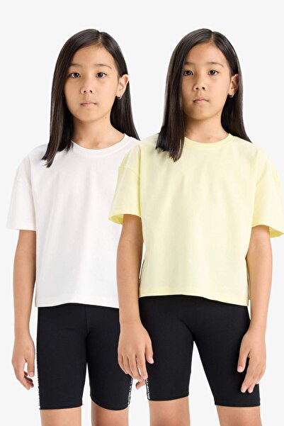 DeFacto Relax Fit guler rotund 2li Tricou cu mânecă scurtă pentru fete D9435A...