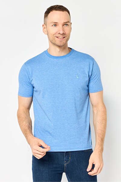 TailorByrd Men Crew Neck Short Sleeve Embroidered Logo T-Shirt, Blue