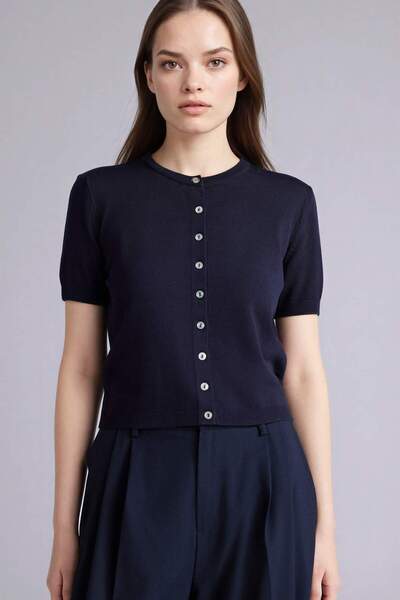 DeFacto Regular Fit Crew Neck Button Short Sleeve Cardigan E5770Ax25Au