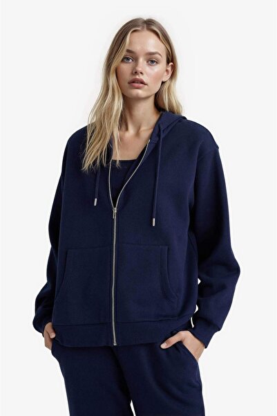 DeFacto Relax Fit Kapüşonlu Basic Düz Kalın Sweatshirt Kumaşı Hırka C1809AX25AU