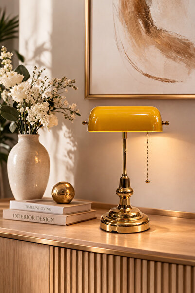 MARS CONCEPT RETRO BANKER OFİS MASA LAMBASI - SARI CAM , METAL GÖVDE