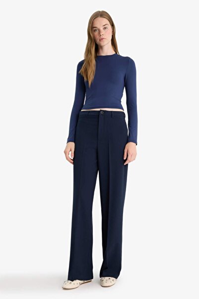 DeFacto Straight Fit Fleto Pocketed Navy Blue Women's Trousers F6214Ax/Nv207