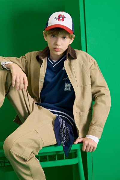 DeFacto Oversize Geniş Kalıp Polo Yaka Gabardin Uzun Kollu Okul Gömleği Erkek...