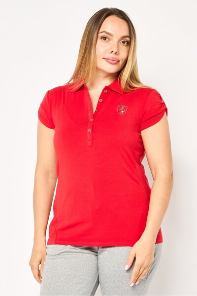 Puma Women Sportswear Fit Brand Logo Short Sleeve Outdoor Polo Shirt, Red